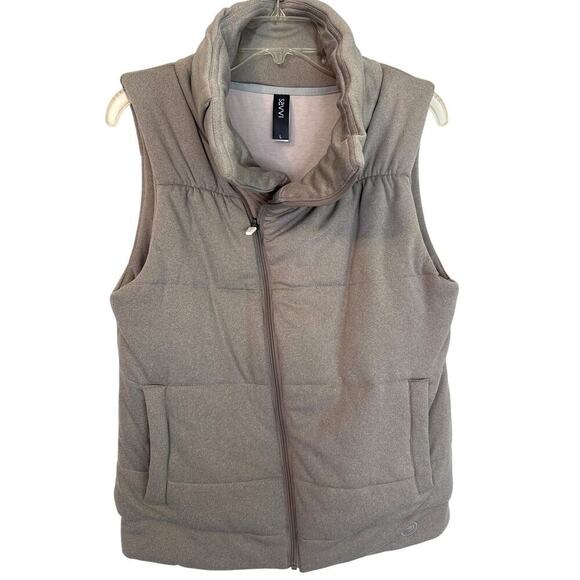 Savvi MEG Asymmetrical Zip Front High Collar Quilted Vest in Taupe Size Large - Picture 3 of 9